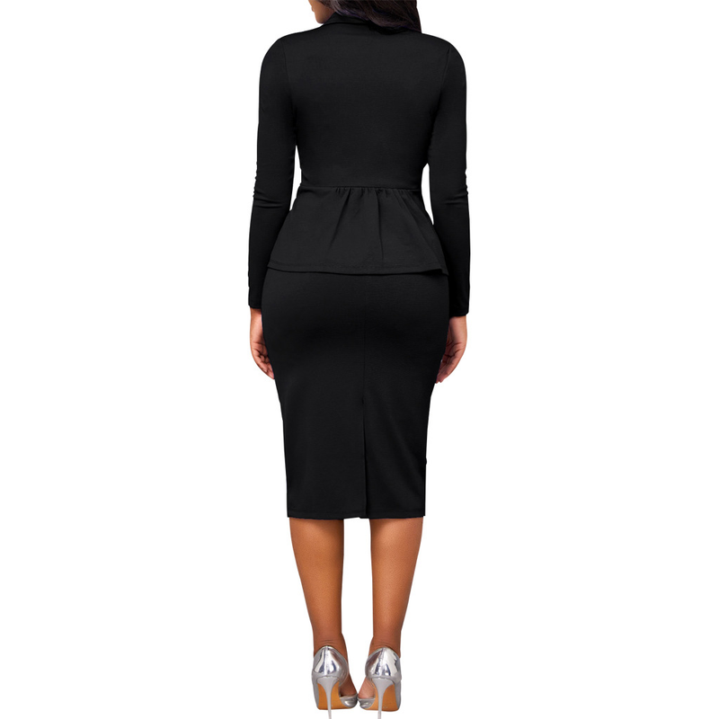 Ensemble deux pièces pour femmes, sexy, mode, couleur unie, manches longues, col blanc, ensemble deux pièces_voghion.com