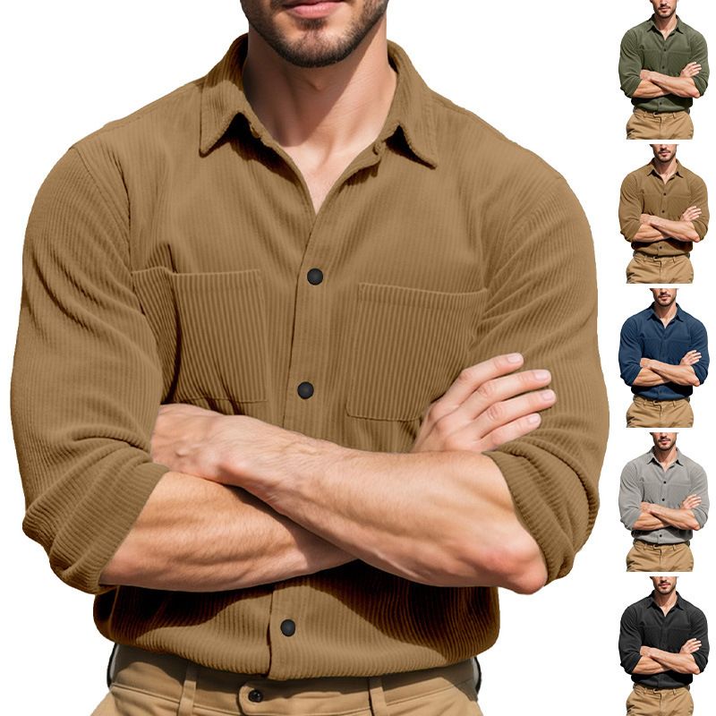 Lässige einfarbige Cord-Cardiganjacke mit Knöpfen, europäische und amerikanische Strickjacke_voghion.com