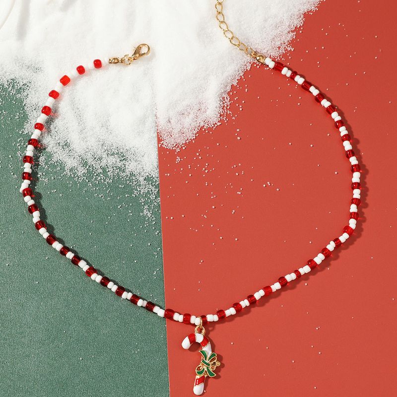 Nieuwe handgemaakte kralenketting kerstcadeau rode rijstkralen kruk sleutelbeenketting etnische stijl ketting_voghion.com
