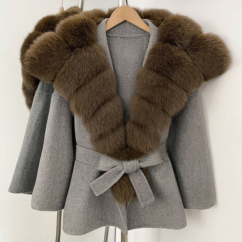 Cappotto di lusso in lana double-face con collo in pelliccia di volpe – Elegante cappotto in tweed ispirato alla moda francese_voghion.com