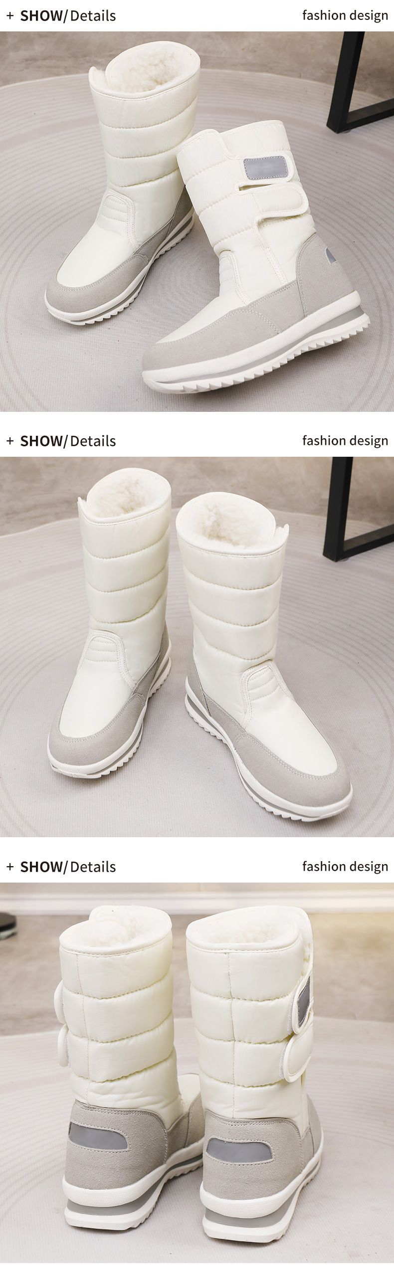 Neue, große, dicke Schneestiefel für Damen, lässige Baumwollschuhe, rutschfest und wasserabweisend, weiße High-Top-Schneestiefel_voghion.com