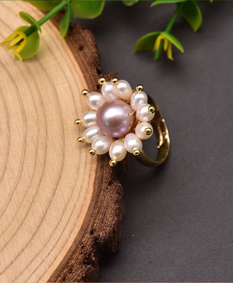 GLSEEVO Natürlicher Perlenblumen-Ring, modisch und elegant, verstellbar, handgefertigt, für Damen_voghion.com