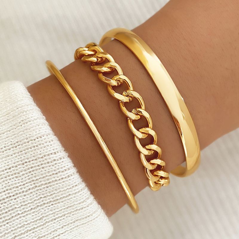 Kubanische Kette Mehrschichtiger Schmuck Für Frauen Geometrisches Metallarmband 3-teiliges Set_voghion.com