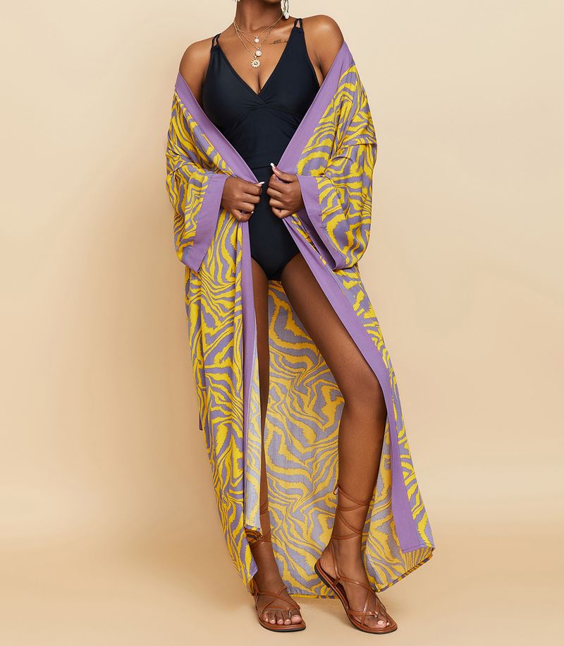 Women's Clothing Beach cover-up rayon zebra pattern holiday bikini sunscreen cardigan dress large size loose_voghion.com