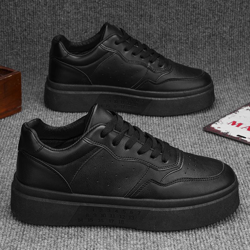 Summer New Breathable White Men's Versatile Thick Soled Sneakers Casual Black Board Trendy Shoes_voghion.com