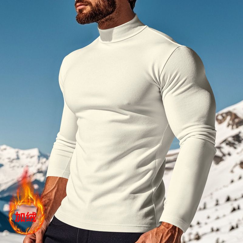 Autumn Winter Thermal Long Sleeve T-Shirt Skin-Friendly Soft Base Layer Half Turtleneck Men's Three-Piece Set_voghion.com
