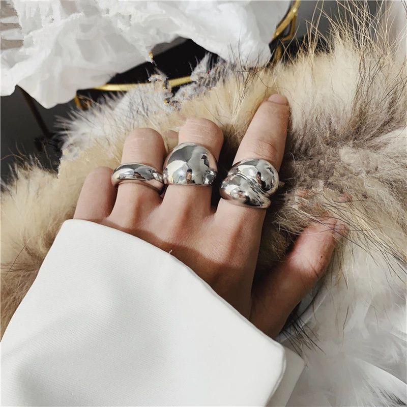 Vendite calde 3 di loro Oro Argento Metallo Minimalista Lucido Ampio Aperto Geometrico Anello per il pollice Gioielli da uomo e da donna_voghion.com