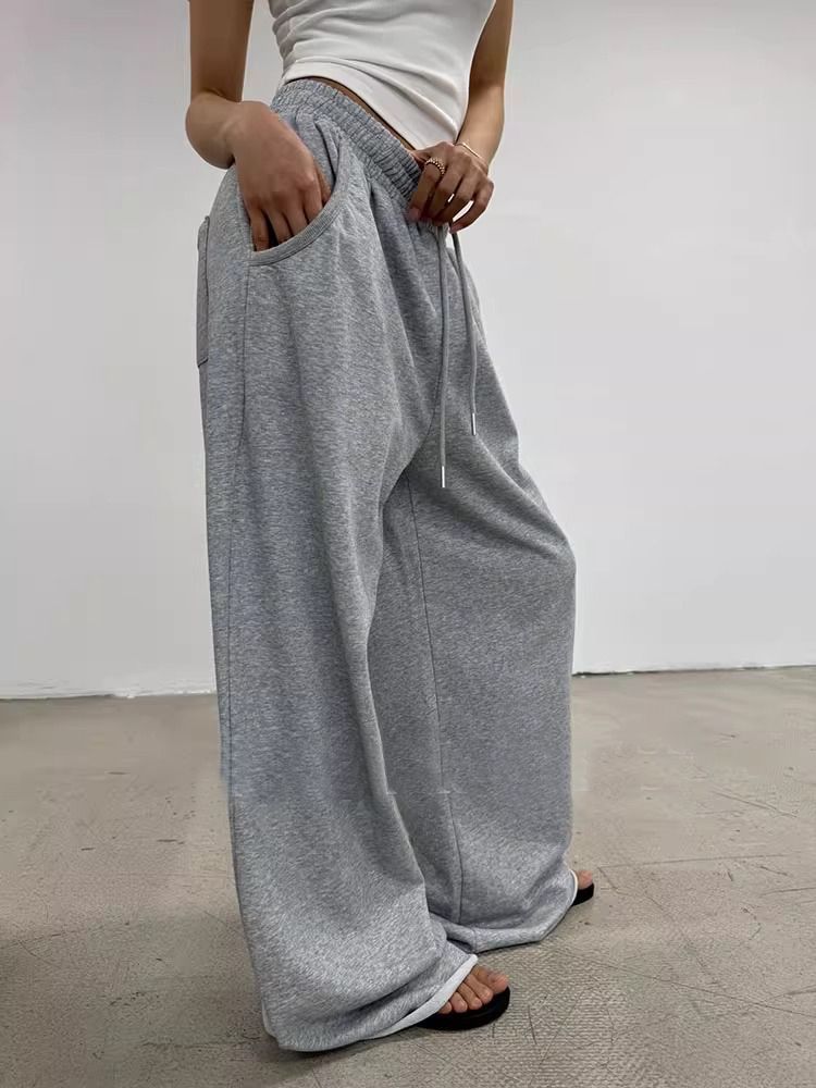 Damenbekleidung Sporthose mit weitem Bein für Damen Graue, lockere Jazz-Wischhose Jogginghose Hip Hop Drape Casual Pants_voghion.com