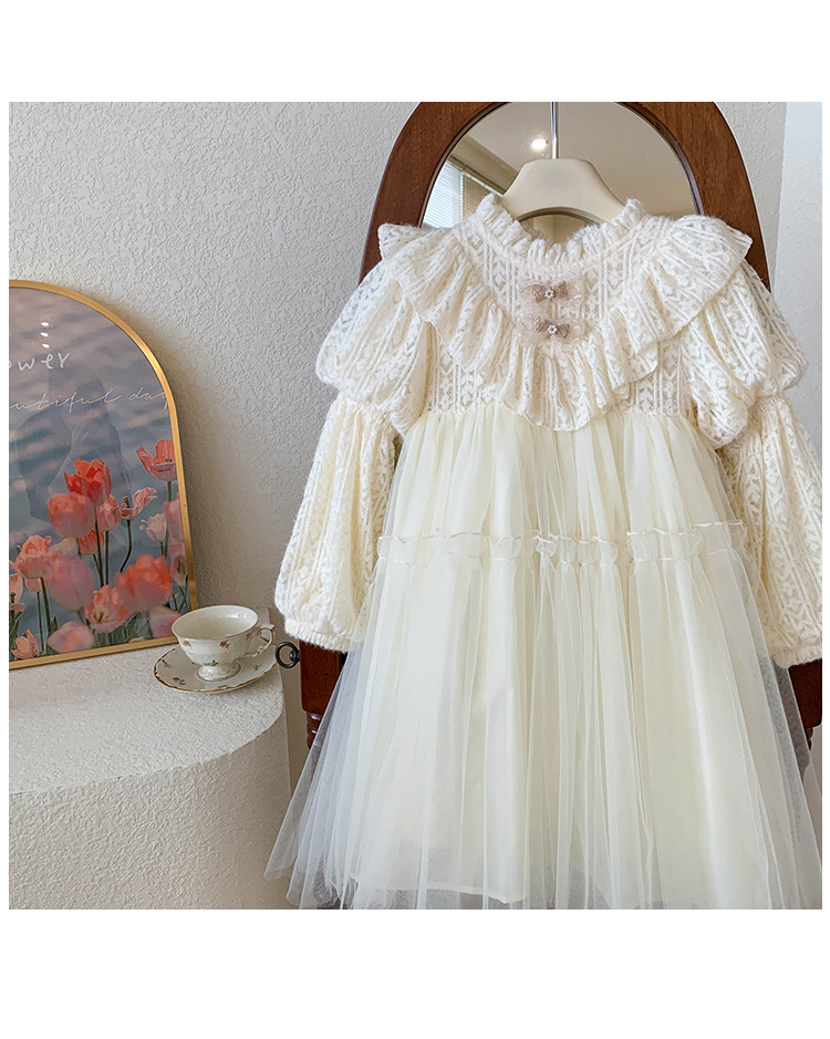 Girls' for autumn and winter 2023, new western-style plush fluffy gauze dre, children's lace long sleeved prince_voghion.com