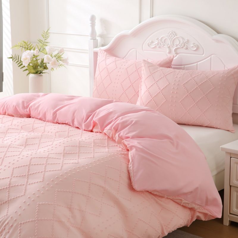 Weiches Flanell-Bettbezug-Set mit Rautenstreifen – 3-teilige, gemütliche Bettwäsche (Rosa/Weiß, mehrere Größen: US Twin/Queen/King, EU Single/Double)_voghion.com