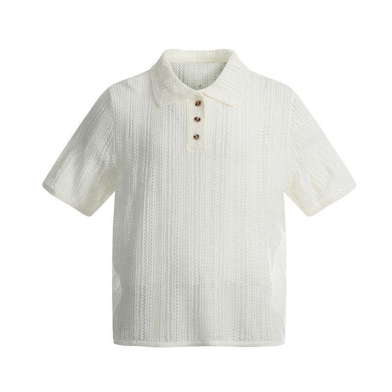 Herren-Poloshirt im Old Money Style mit Hohlstrickmuster – Japanisches Retro-Reversdesign | Atmungsaktive Cleanfit-Passform für den Sommer | Kurzarm-Strickware_voghion.com