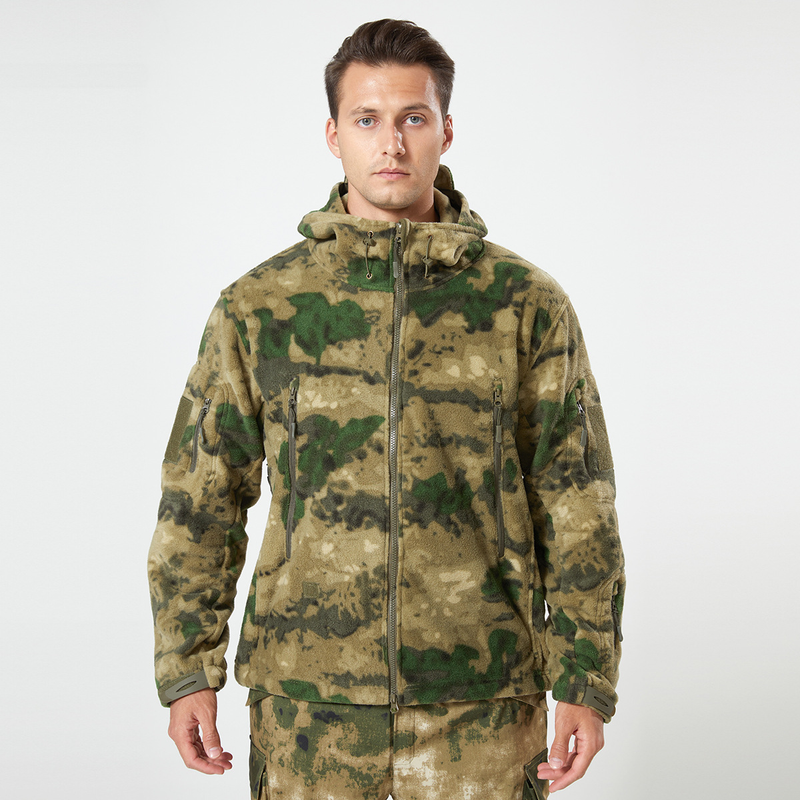 Odzież męska z czapką ciepła polarowa kurtka polarowa outdoor taktyczna sportowa szturmowa kurtka polarowa kamuflażowa_voghion.com