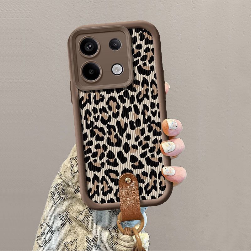 Leopard Print Wrist Chain Case For Redmi Note 13 12 11 10 9 8 7 Pro Plus 11s 13C 12C 14C Shockproof Hang Strap Lanyard Cover_voghion.com
