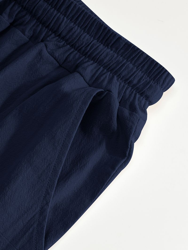 Four Seasons Cotton And Linen Casual Cuffs Multi Pocket Drawstring Solid Color Loose Large Size Trousers_voghion.com