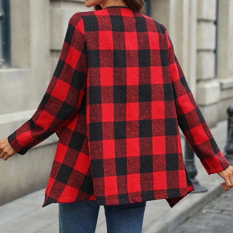 Women's Spring Commuting Style With Checkered Long Sleeved Irregular Button Down Shirt And Cardigan For Women_voghion.com