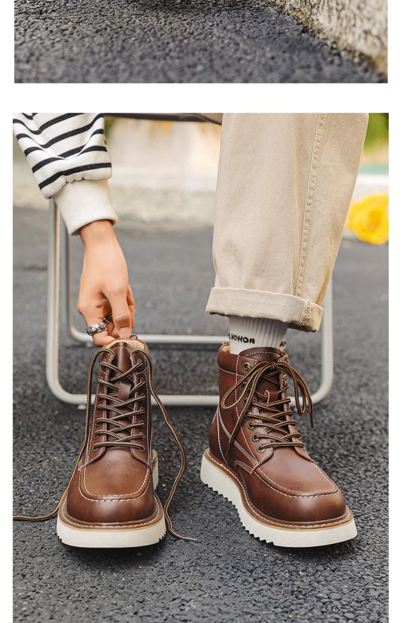 Worker Boot Men Genuine Leather Special-Interest Design Fancy Outdoor American 875 Black Short Locomotive Martin Boots_voghion.com