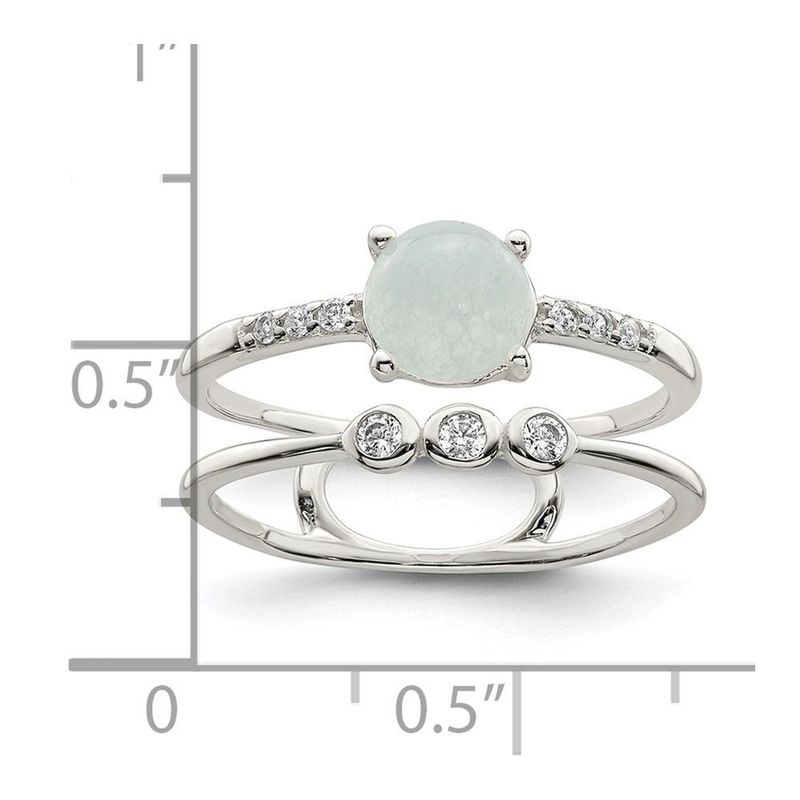 Sterling Silver Polished CZ And Light Blue Quartzite Double Ring_voghion.com