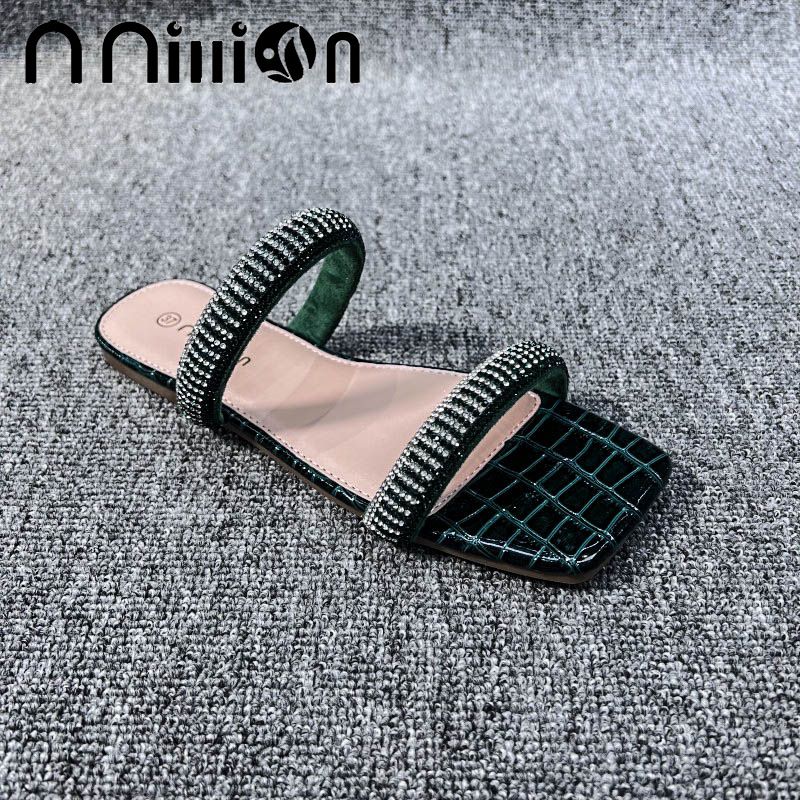 Damespantoffels Damesballerina's Platte zool Eén band Dames S Sandalen voor buitengebruik met strass steentjes Zomer Damespantoffels Comfortabel_voghion.com