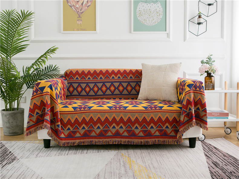 Ethnic style double-sided thickened thread blanket sofa cushion, exposed business blanket, dustproof and aesthetically_voghion.com