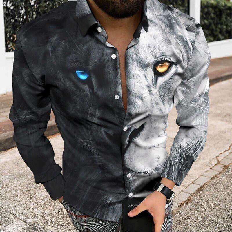 2024 Summer Neit Männer Jugend 3D Gedréckt Leopardmuster Revers Casual Laangärm Hemd_voghion.com