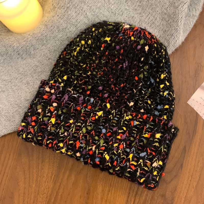 Herbst und Winter Regenbogenbohnen süße süße Mädchen Strickmütze weiblicher großer Kopfumfang Flormütze warmer Ohrenschutz Wollmütze_voghion.com