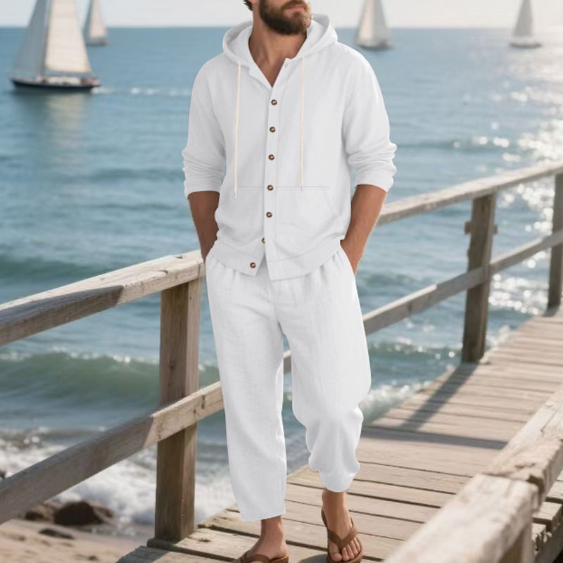 Men's Linen Hooded Shirt & Pants Set - Breathable Beachwear For Spring & Summer Fashion Trends Hot-selling_voghion.com