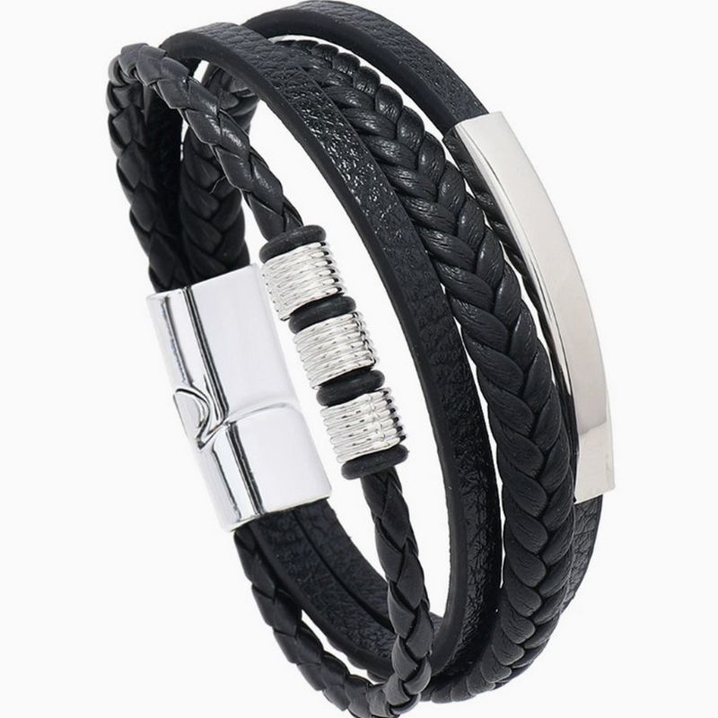 Bracciale da polso intrecciato con chiusura magnetica in lega multistrato, versatile, in pelle, di alta qualità, da uomo, personalizzabile_voghion.com