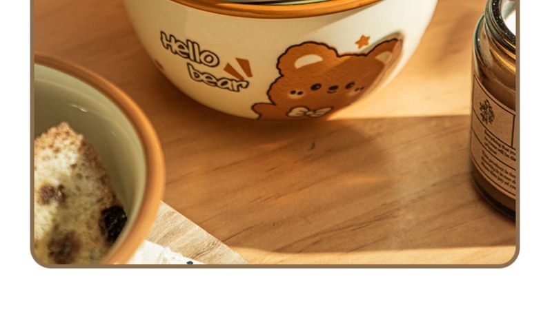 Ceramic Rice Bowls Set With Cute Bear Design - 4.75 Inch Porcelain Dinnerware For Adults - Microwave Safe & Hand Washable_voghion.com