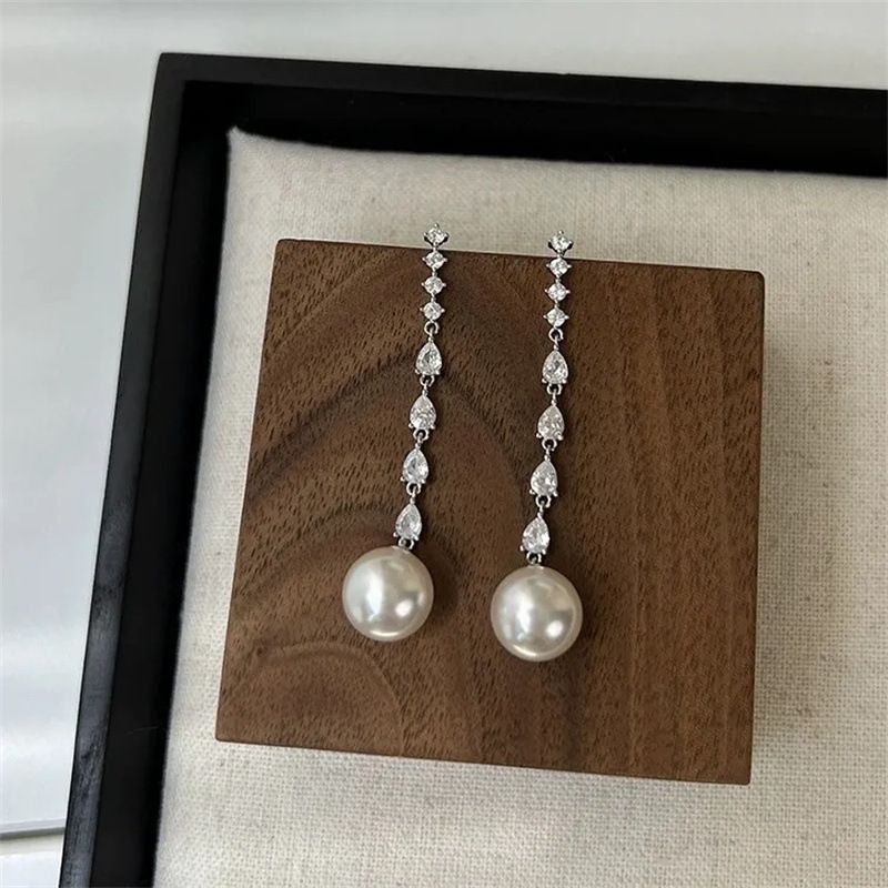 Silbernadel Strass Lange Perle Leichter Luxus, Nische, Einfache, High-End-Ohrringe, 2024 Neuauflage_voghion.com