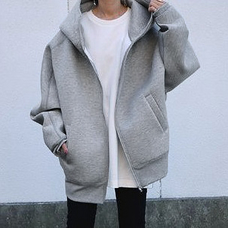 Felpa lunga in pile con cappuccio con cerniera personalizzata autunno e inverno nuovo stile da donna_voghion.com