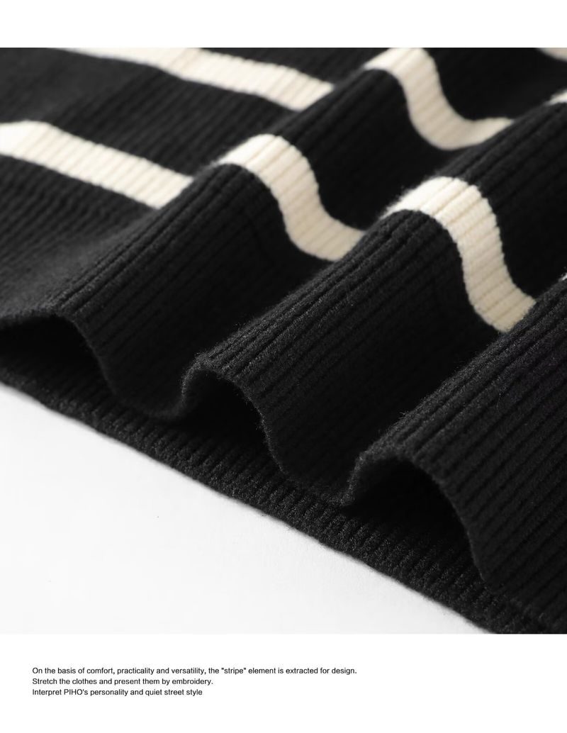 Pull en tricot demi-zip pour homme – Pull décontracté rayé style Hong Kong pour l'automne et l'hiver (noir, tailles M à 3XL)_voghion.com