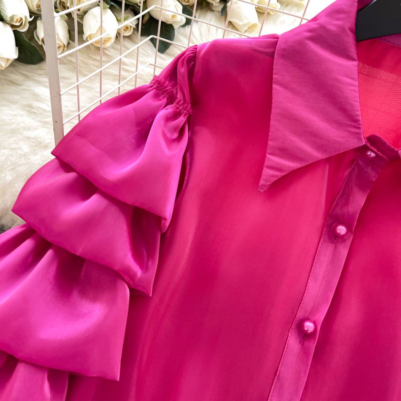 Women’s Clothing French High End Lady Layered Ruffled Long Sleeved Shirt Female Fashionable All Match Streamer Satin Top_voghion.com