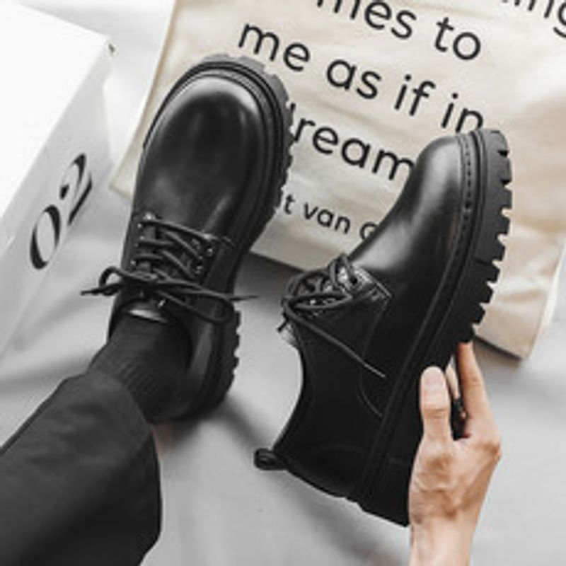 Business leather men's fall 2023 new young British style students thick soled suit men all wear fashionable shoes_voghion.com