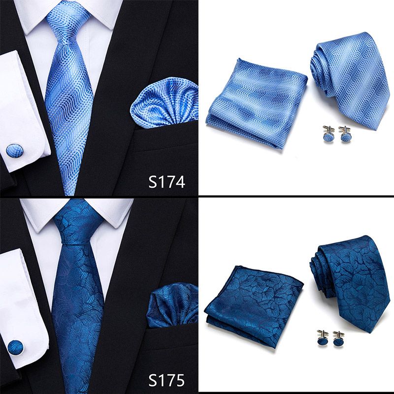 Jacquard Nuovo Design Festivo Regalo Cravatta Fazzoletto Gemelli Set Cravatta Uomo Plaid Camicia Gialla Accessori_voghion.com