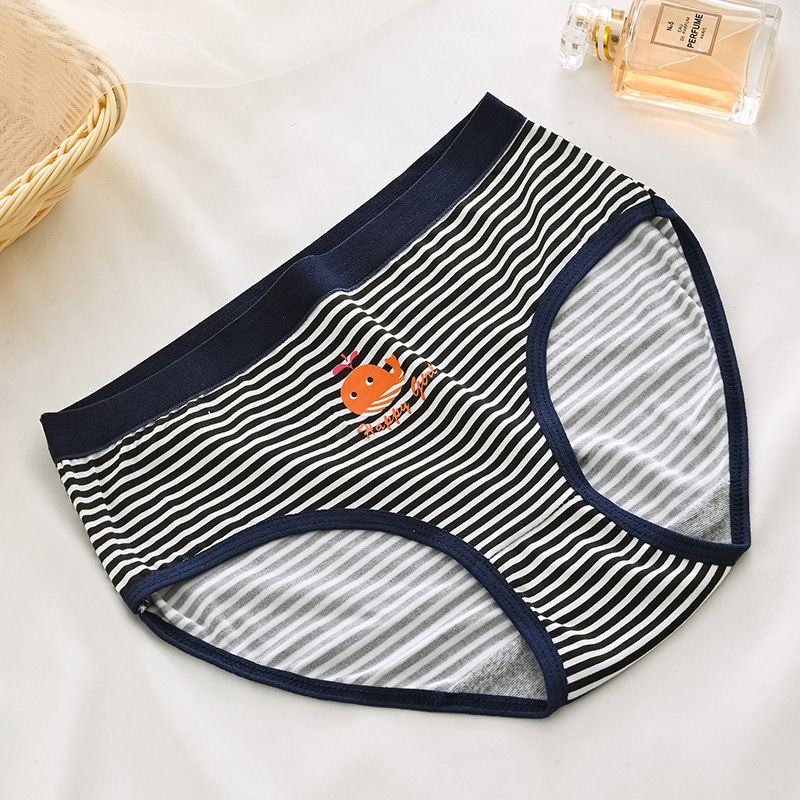 2025d Striped Print Panties Sexy Mid-Waist Women's Breathable Cute Girl Triangle Shorts_voghion.com