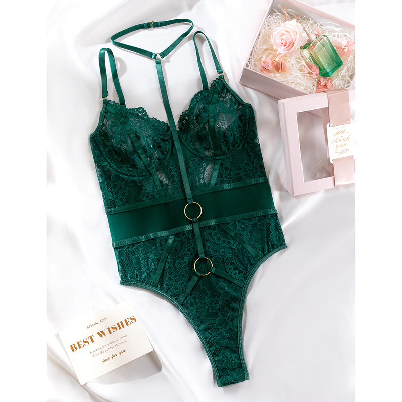 Damenbekleidung Außenhandel 2023 Neue sexy Dessous Sexy durchsichtiger, geraffter, schmaler Neckholder, rückenfreier Einteiler M2908_voghion.com