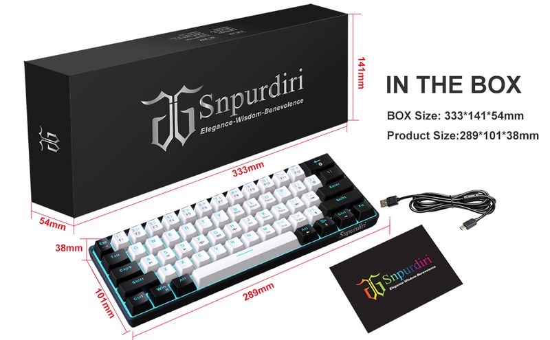 Clavier de jeu mécanique filaire Snpurdiri 60 %, 61 touches anti-ghosting, rétroéclairage LED bleu, ultra compact, deux supports (interrupteur bleu/noir, blanc, bleu glacier)_voghion.com