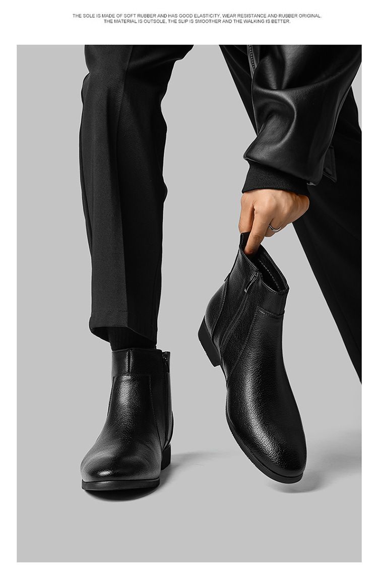 Glide Glide Autunno Inverno Nuovo Uomo Semplice Sottile Morbido Pelle Business Ufficio Europeo Americano Cerniera Laterale Stivaletti Corti Taglia Grande_voghion.com