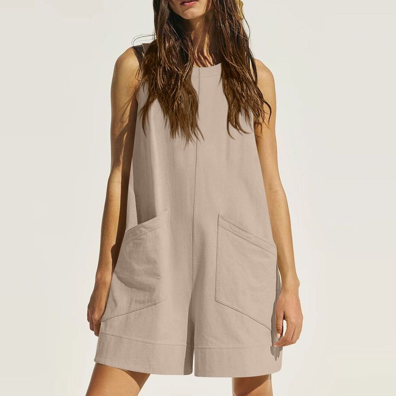 Ärmelloser Jumpsuit für Damen mit großen Taschen – Lässiger Overall-Strampler für Damen – Bequeme Stretch-Passform aus Baumwolle – Streetwear-Mode_voghion.com
