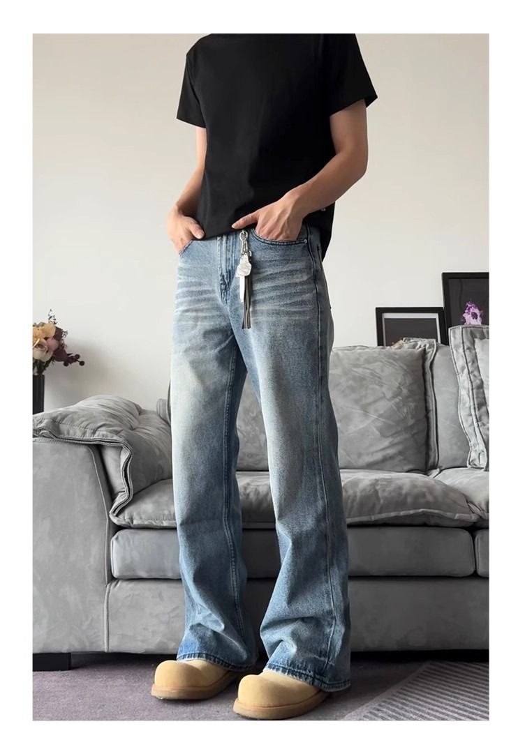 Jeans blu lavati vintage - Pantaloni in denim bootcut slim fit (stile retrò da strada, unisex)_voghion.com