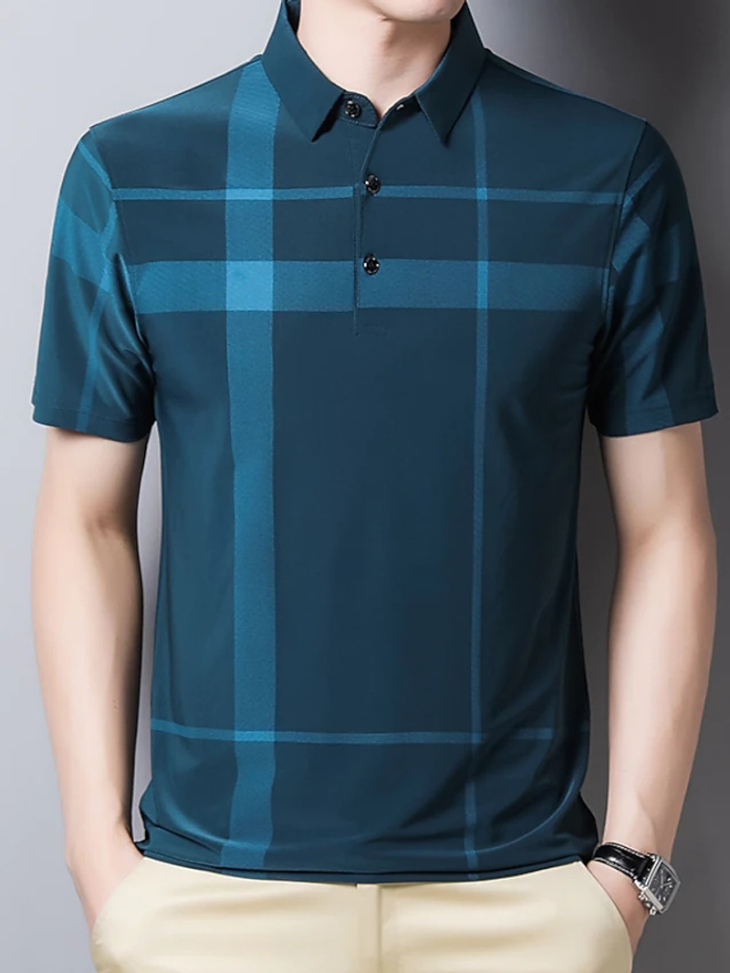 Herren-Golfhemden, Tennishemden, karierter Kragen, Knopfkragen, tägliche Arbeit, bedruckt, kurzärmelig, Oberteile, Business-Basics_voghion.com