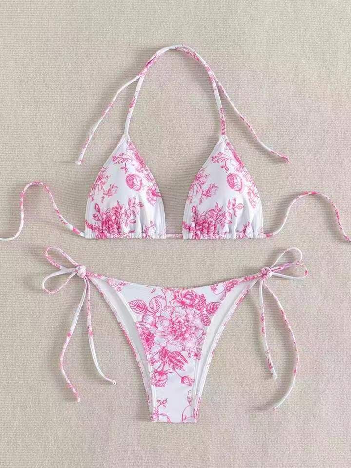 Bikini multicolore con scollo all'americana e stampa a inchiostro sexy da donna_voghion.com