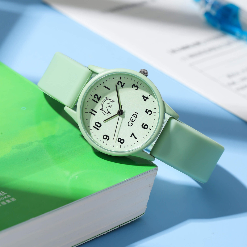 Orologio da donna impermeabile al quarzo con quadrante rotondo in silicone color caramella Goldie per studenti, piccolo stile cartoon_voghion.com
