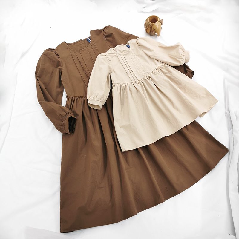 Ins Herbst Neue Eltern-Kind-Rock Japanischen und Koreanischen Stil Modische Nette Blase Langarm Damen Kleidung Kleid_voghion.com