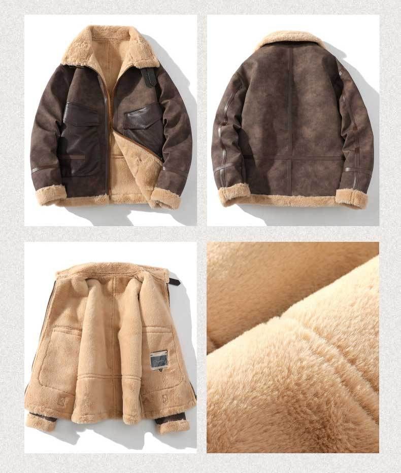 Herren-Winterjacke mit Fleecefutter – Besatz aus Lammfellimitat, Slim Fit (Dunkelbraun, M-5XL)_voghion.com