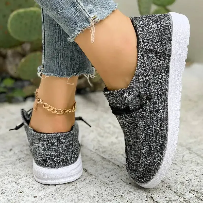 Fashion Breathable Denim Lace Up Canvas Shoe Women 2025 Autumn Round Toe Low Heel Sneakers Soft Sole Non Slip Vulcanized_voghion.com