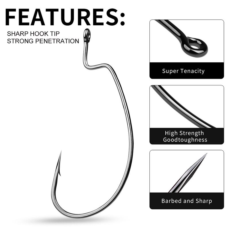 High Carbon Steel Reinforced Crank Triangle Tooth Sharp Worm Soft Bait Texas Rig Lure 50/Pack Sea Fishing Hook_voghion.com
