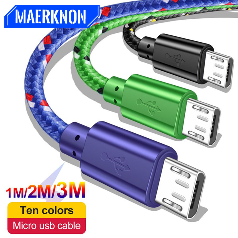 Cable USB micro nailon tejido 1m/2m/3m cable cargador USB de sincronización de datos adecuado para Samsung HTC Huawei Xiaomi_voghion.com