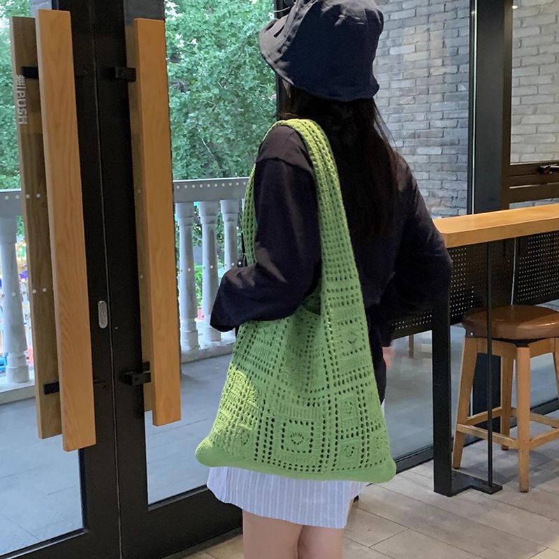 Borsa a tracolla da donna, borsa a tracolla singola in maglia, borsa casual da donna per il pendolarismo, borsa traforata, borsa a mano intrecciata di grande capacità_voghion.com
