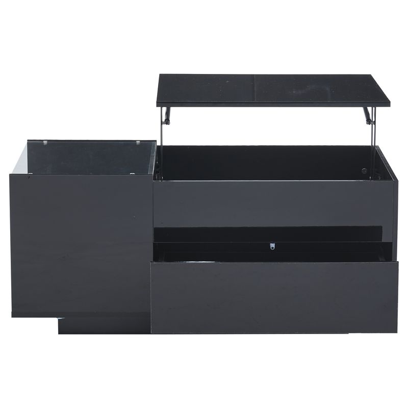 Table basse réglable en hauteur 95 x 48 x 42 cm avec rangement dissimulé, éclairage LED, tiroir et prise de courant - Table d'appoint de salon noire_voghion.com